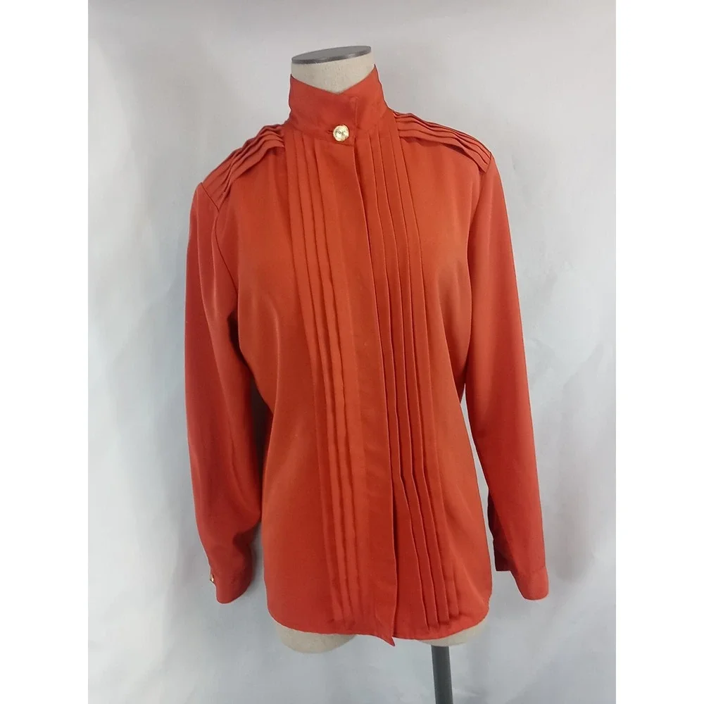 VTG Jason Roberts Dress Blouse Womens Size 8 High Neck Full Button Top 80s Style - Picture 6 of 11